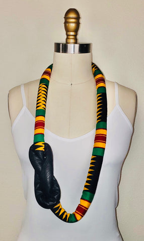 African Print Single Knot Necklace - Kente + Black