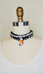 African Fabric Rope Choker Necklace - Black, White, Yellow