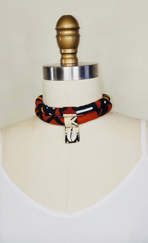 African Fabric Rope Choker Necklace - Mud Cloth (Brown, Orange, Black)