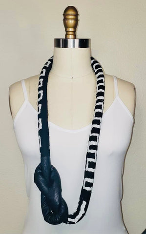 African Print Single Knot Necklace - Black + White