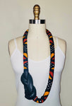 African Print Single Knot Necklace - Mud Cloth (Brown, Orange, Black)
